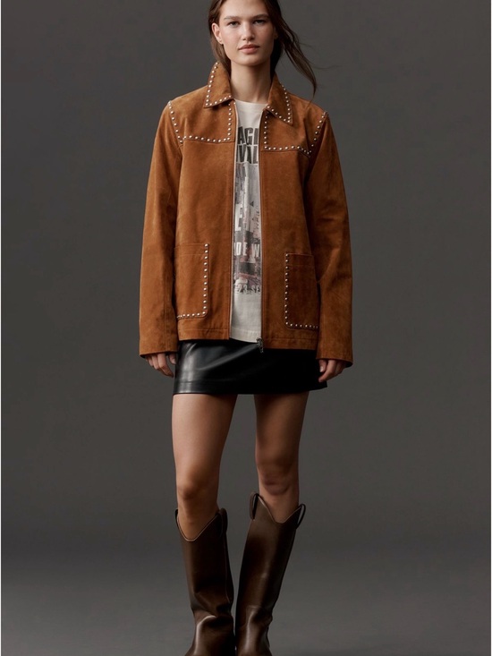 Anthropologie Jackets & Blazers - NWT Anthropologie x BLANKNYC Real Suede Studded Jacket in Roasted Walnut Size M